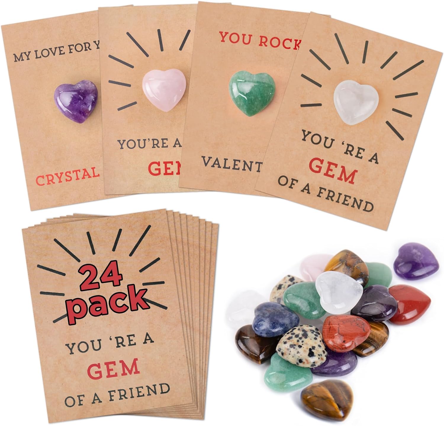 Valentines Day Gifts for Kids 24 Pack Valentines Cards with Heart-Shape Crystals
