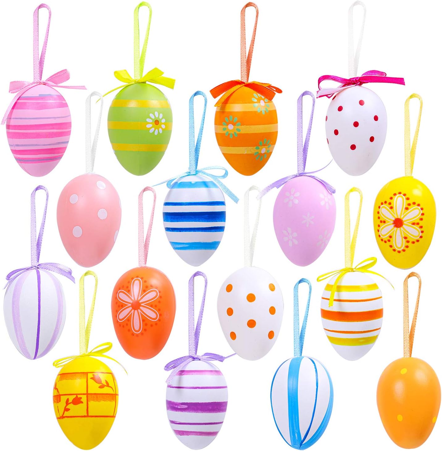 Easter Hanging Eggs 16PCS Colorful Plastic Hanging Ornaments, Random Styles