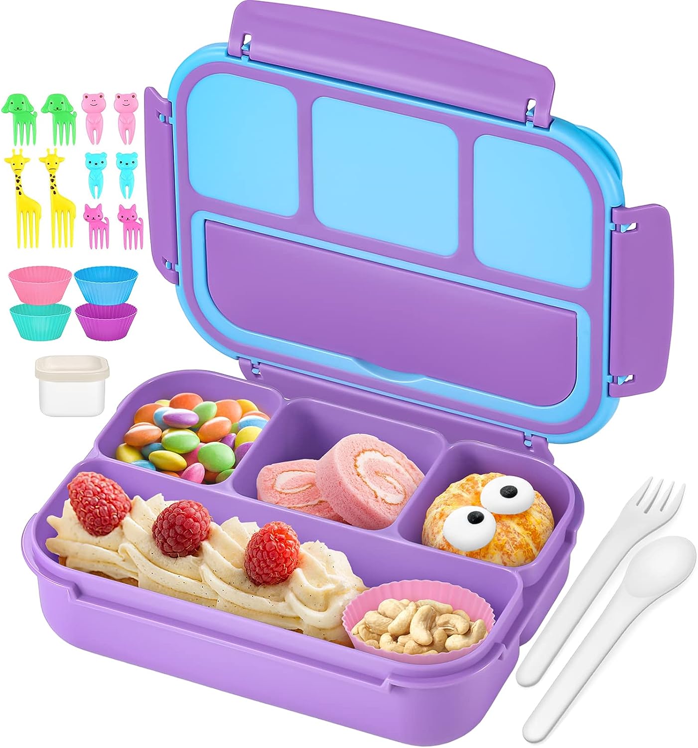 Bento Lunch Boxwith 4 Compartments for Kids Girls Boys, Toddler, Kids, Lunch Containers, Purple