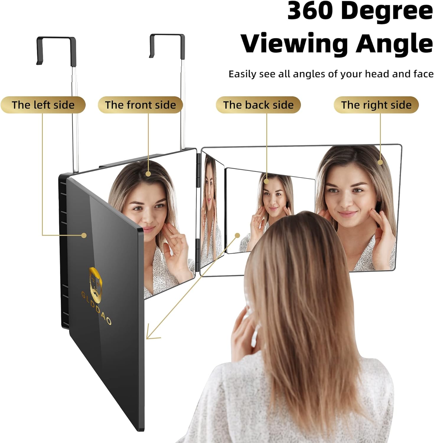 360 Trifold Barber Mirrors 3 Sided Makeup Mirror Used for Hair Coloring, Braiding, DIY Haircut Tool are Good Gifts (Black Without LED)