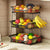 3 Tier Countertop Fruit Basket with 2 Banana Hangers for Kitchen, Detachable Metal Organizer