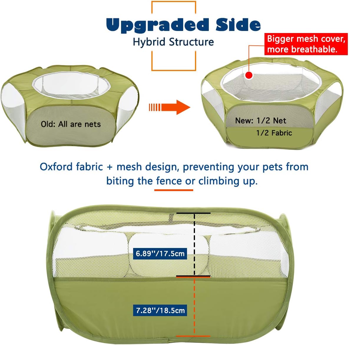 Portable Playpen Breathable Indoor Pet Cage Tent with Zipper Cover for Small Pets, Avocado Green
