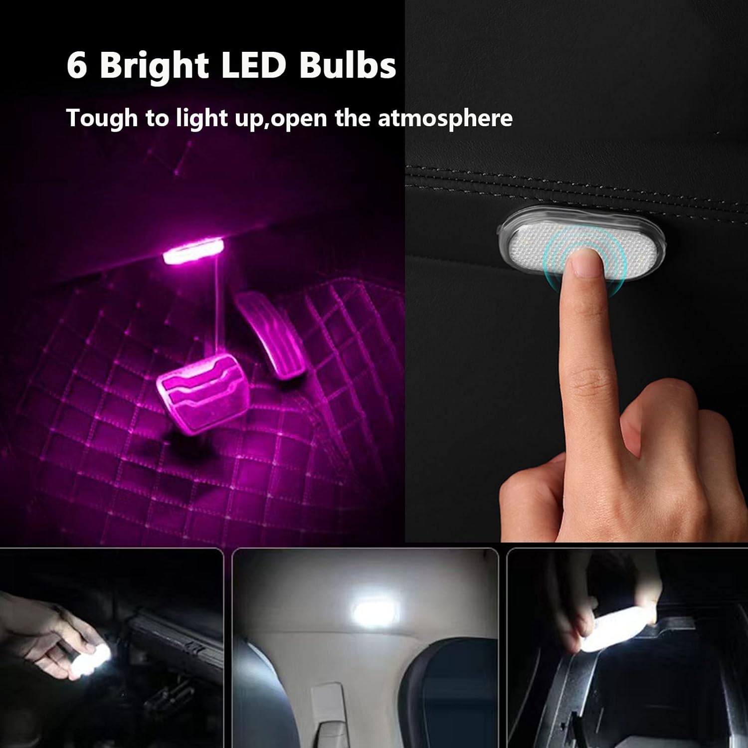 Car Lights Wireless LED Lights 4 Pack for Car Interior, 7 Colors Ambient Lighting and USB Rechargeable Light