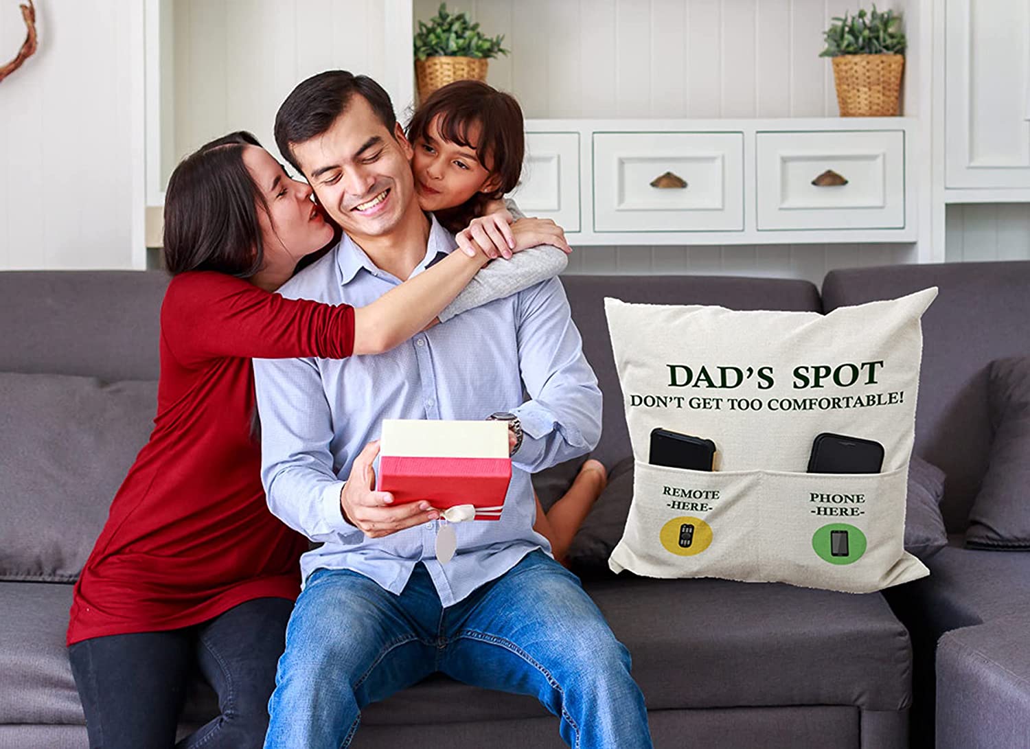 Gifts for Dad 2-Pocket Dad’s Spot Throw Pillow Covers 18 x 18 Inch + Keychain Bottle Opener