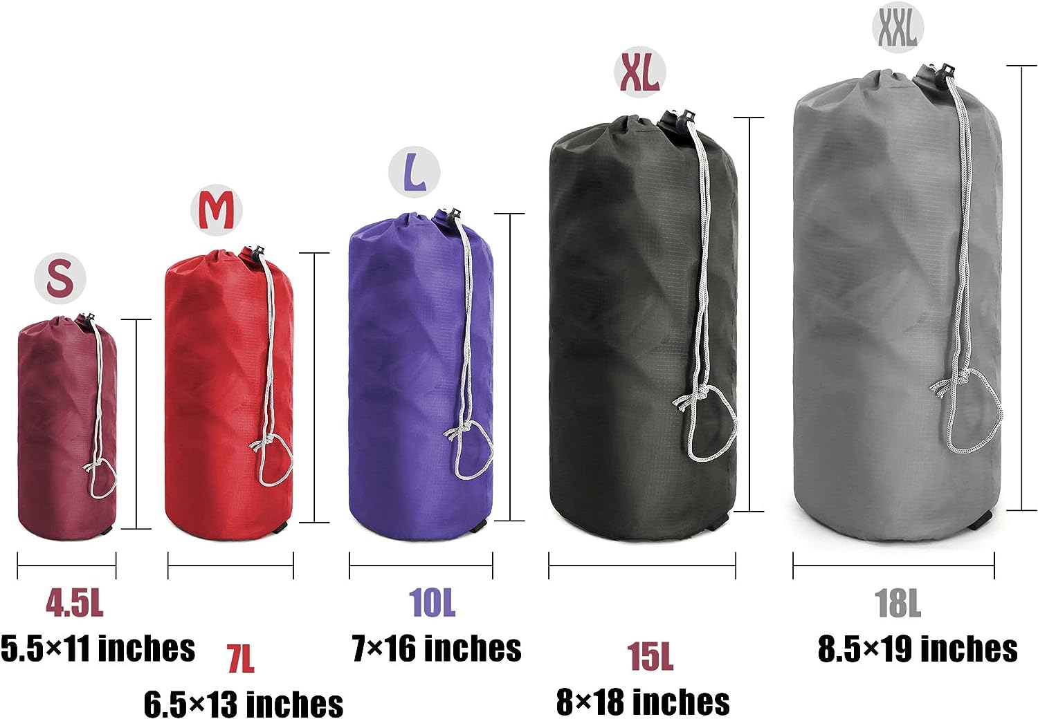 Drawstring Stuff Sacks 6 Pack Bags with Dust Flap