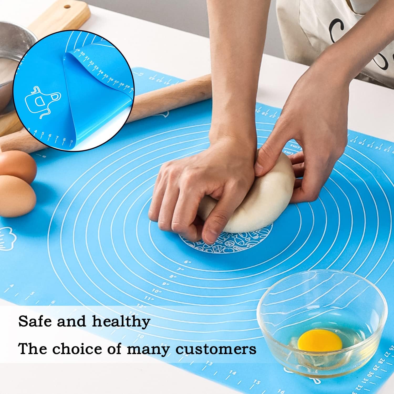 Silicone Baking Mat for Pastry Rolling Dough with Measurements (19.7" x 15.7") Blue