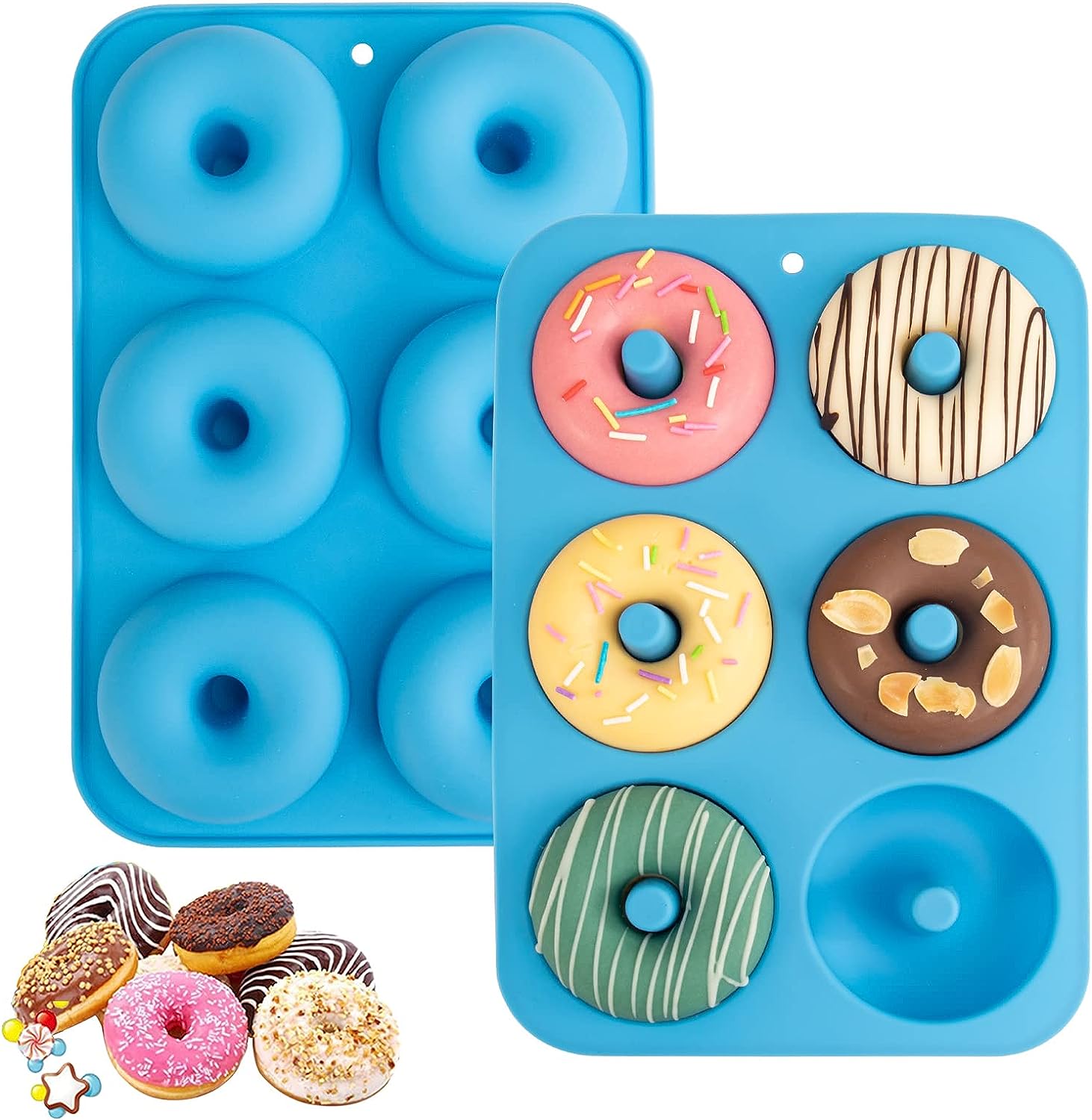 Donut Mold Set of 2 Silicone Bagels Baking Donut Pan, Blue