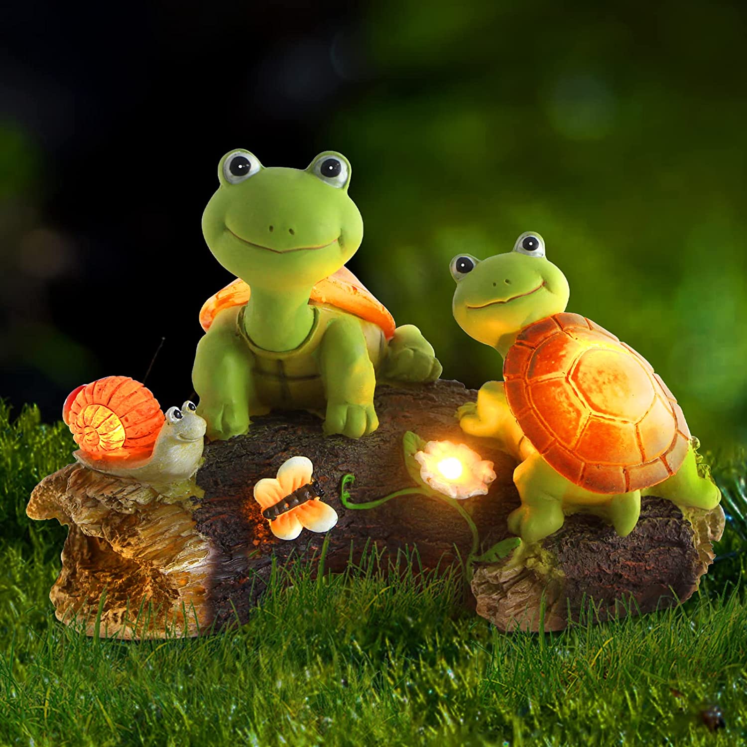 Garden Statue Outdoor Decor-Cute Frog Face Turtles with Solar Lights Outdoor Lawn Decor Garden Tortoise Statue