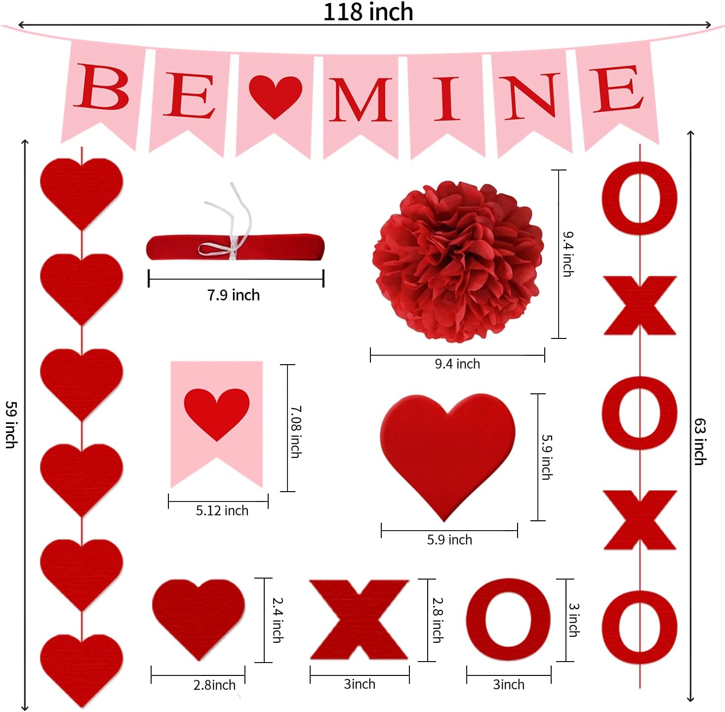 Valentines Day Decorations Set 21 Pieces, Hanging Heart Swirls BE Mine Love Heart XO Garlands Banner