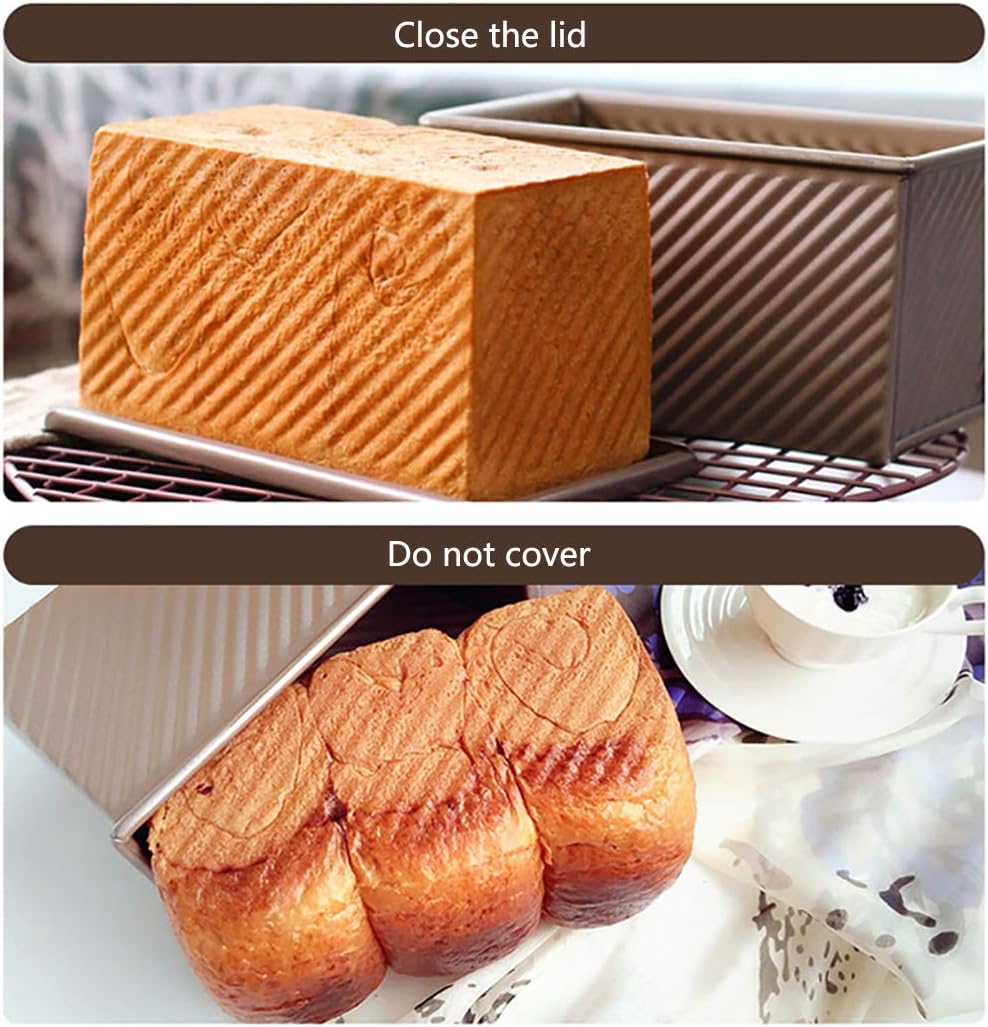 Nonstick Loaf Pan Golden Corrugated Carbon Steel Bread Toast Box Mold with Cover