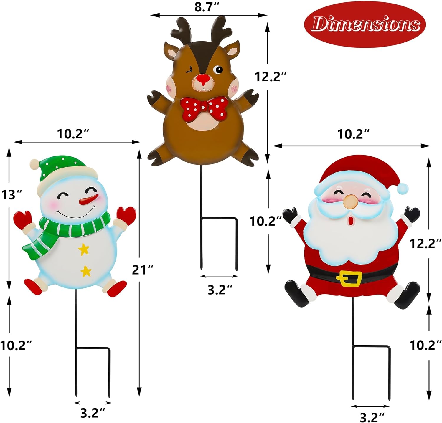 Christmas Decoration 3 Pack Snowman Santa Claus Reindeer Stakes for Holiday Yard Lawn Outdoor Decoration