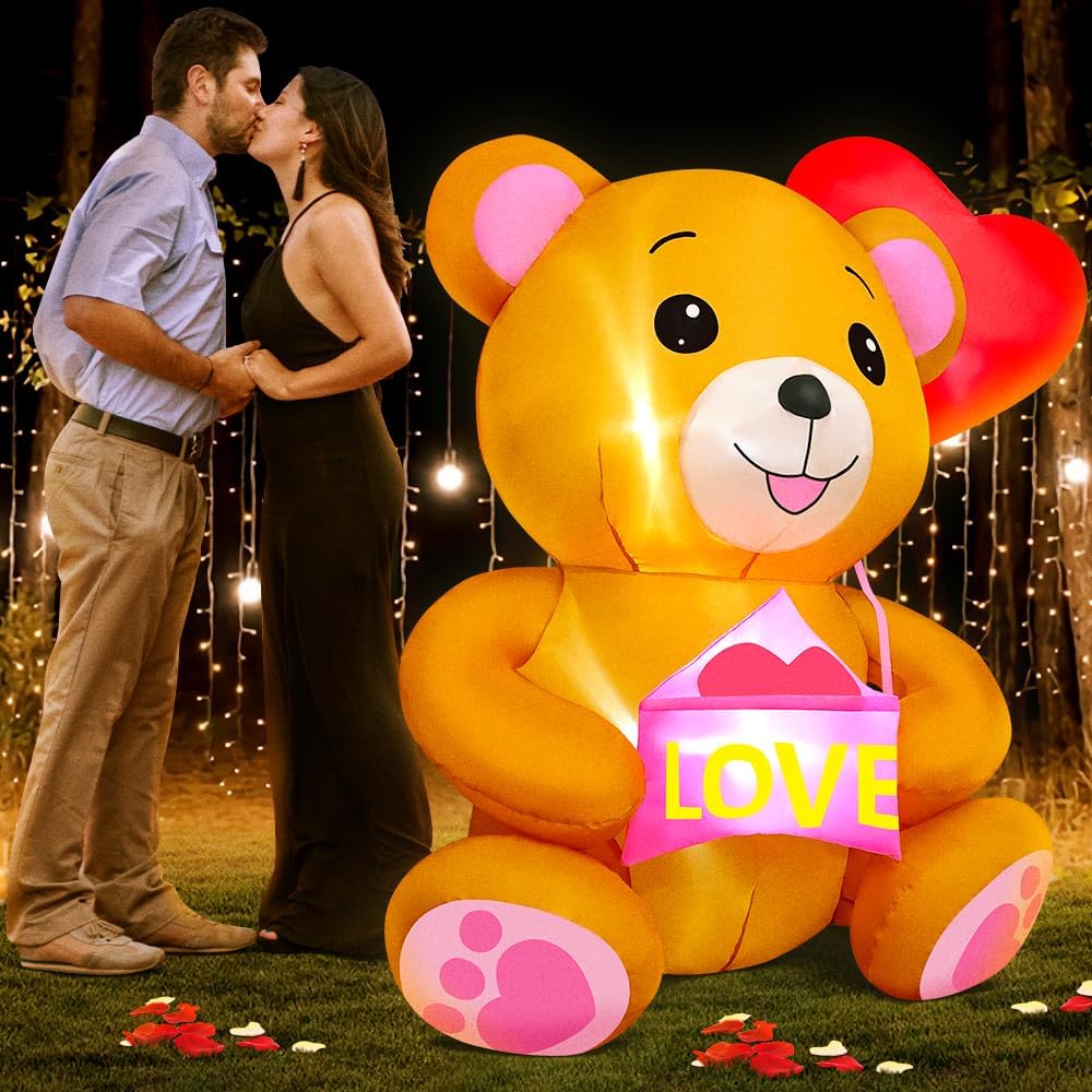 4.6FT Inflatables Bear Outdoor Decorations with Heart LED Lighted