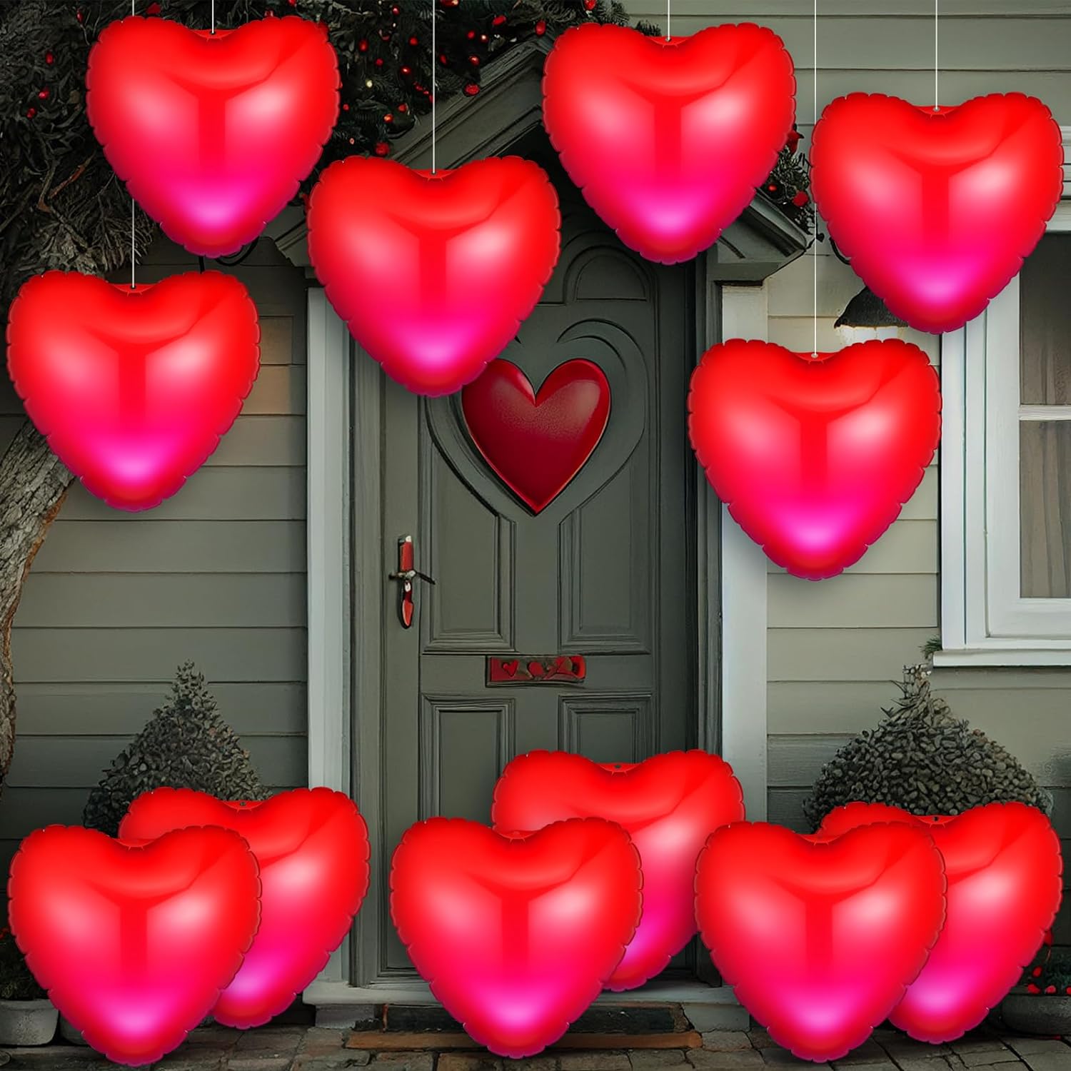 Valentine's Day Inflatable Heart Blow up Outdoor Decorations with LED Lights (12 Pack, 9")