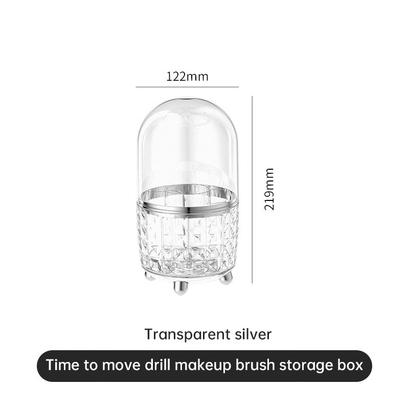 Makeup Brush Organizer with Separate Compartments and Cover (Transparent Silver)