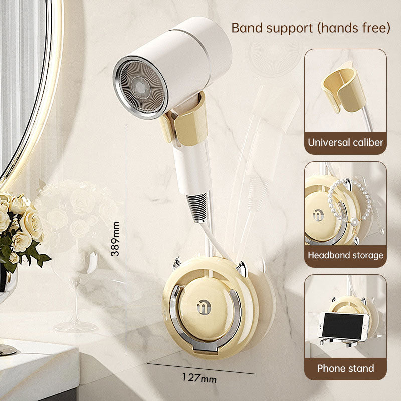 Hair Dryer Bracket Free Hand Free Hands Free Bathroom Wall Hanging Free Drilling (Cream Silver)