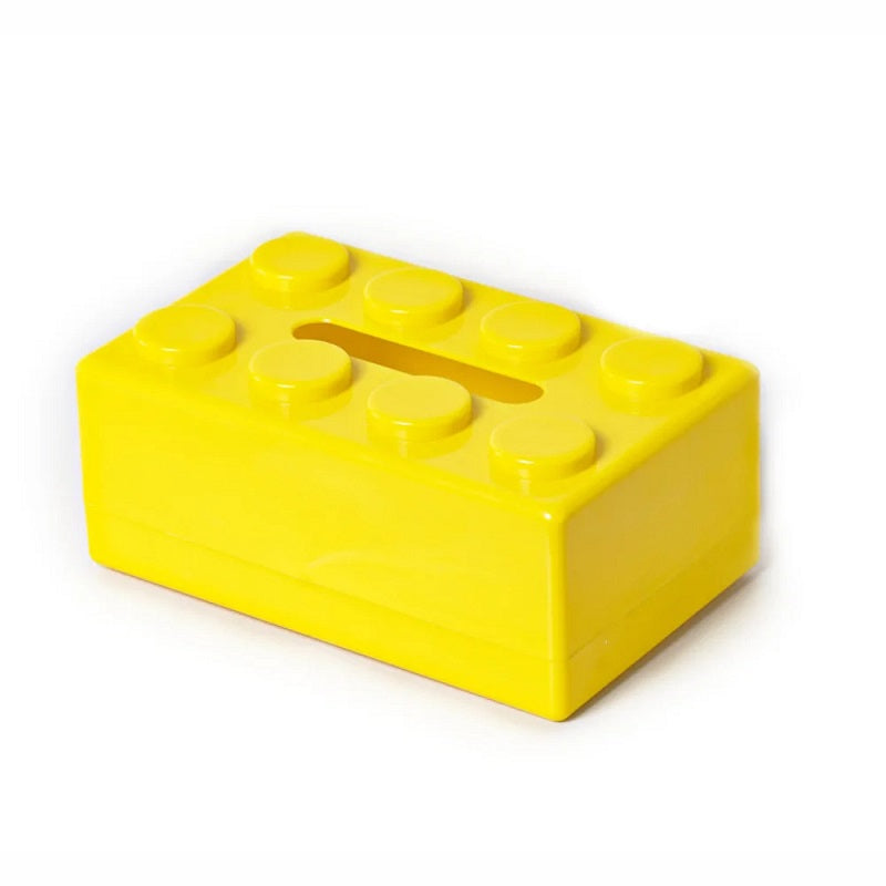 ABS Building Block Shaped Tissue Box Wall Mounted Box Organizer, Yellow