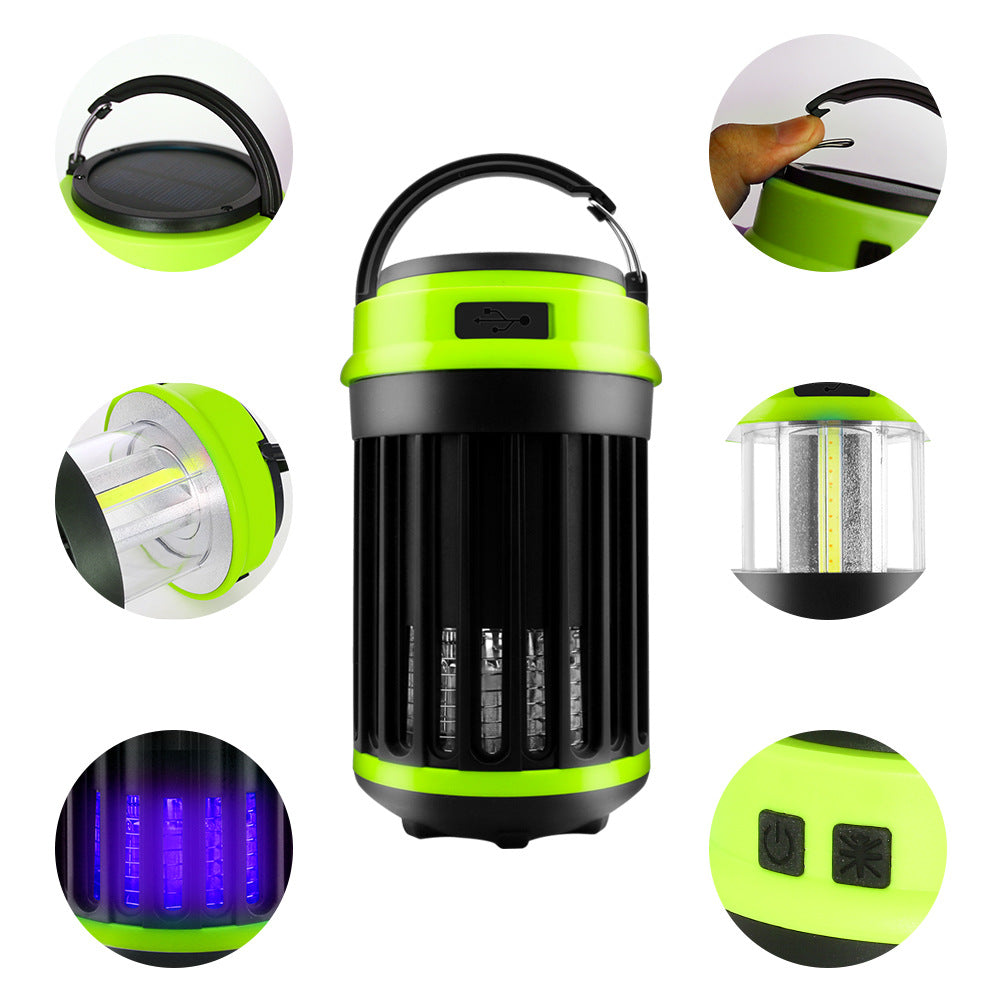 Solar LED Electric Shock Mosquito Killer Lamp Rechargeable Outdoor Waterproof USB (Green)