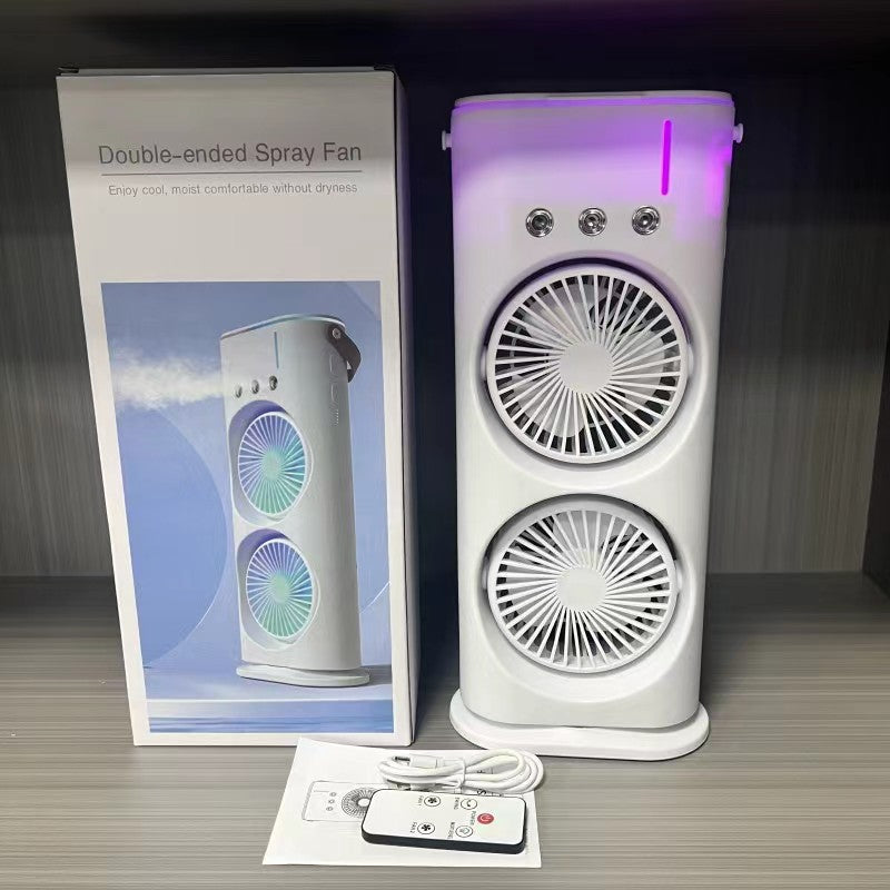 Double Head Misting Fan USB Charging Shaking Head Mini Desk Fan (White)