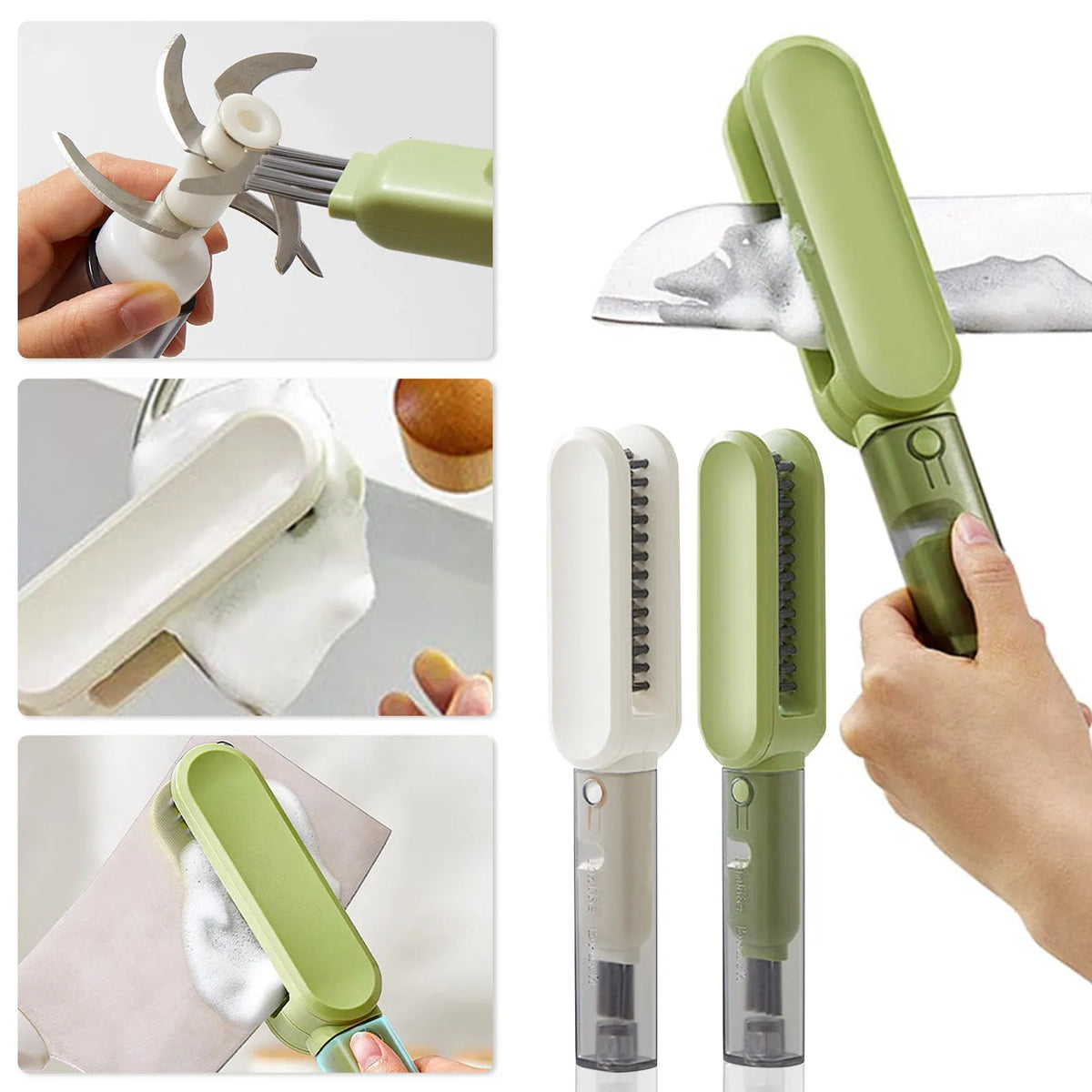 Silicone Kitchen Tool Cleaning Brush Set with Scrubber (Green)