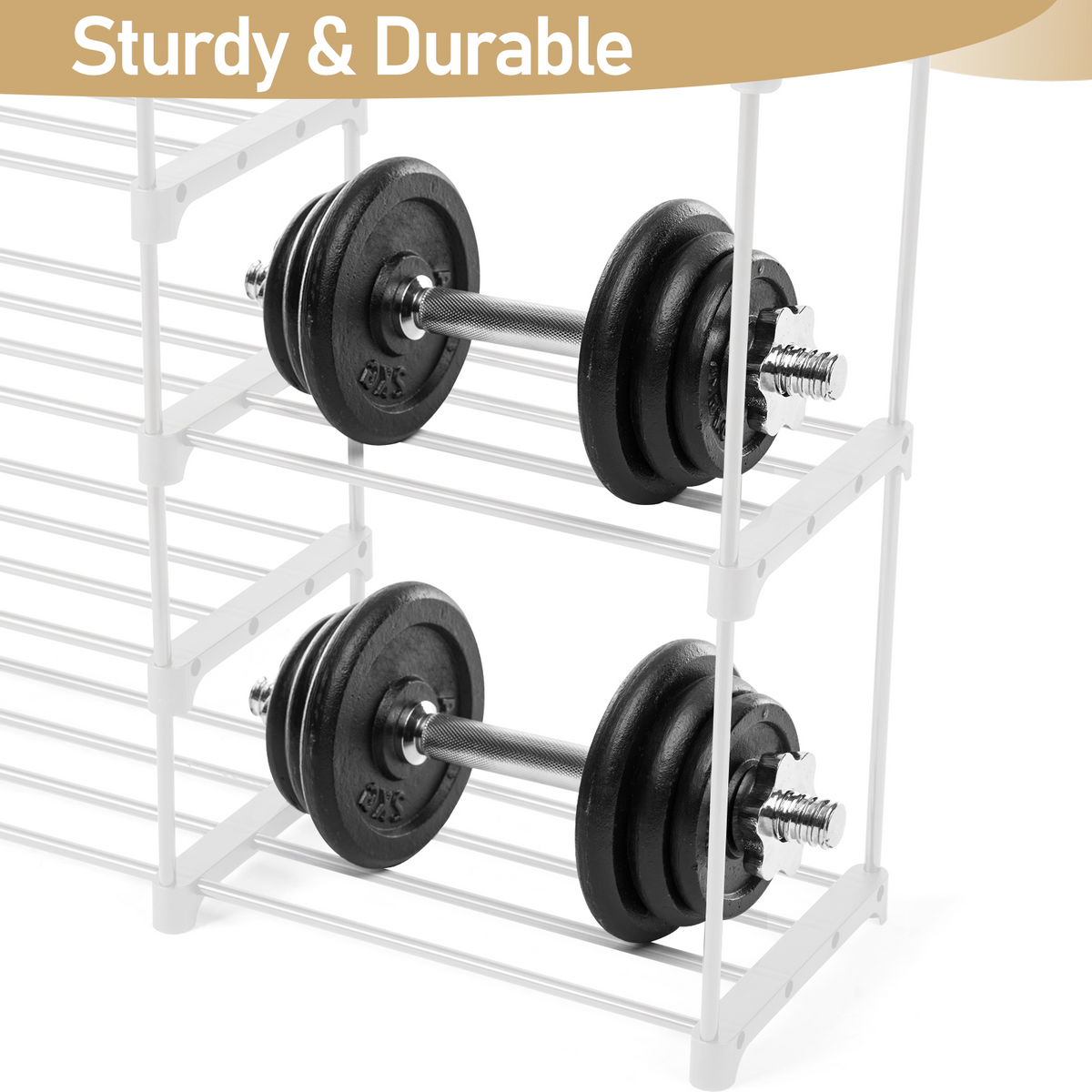 Shoe Storage Organizer 9-Layer Double Row Rack with Handles (White)