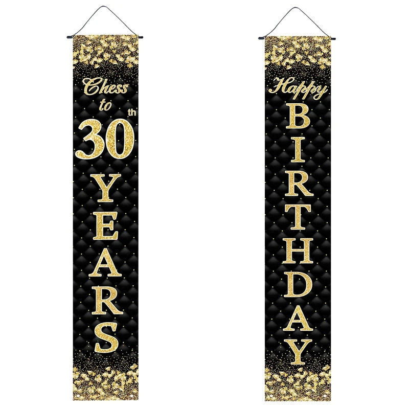 Black Golden 30th Birthday Door Curtain Backdrop