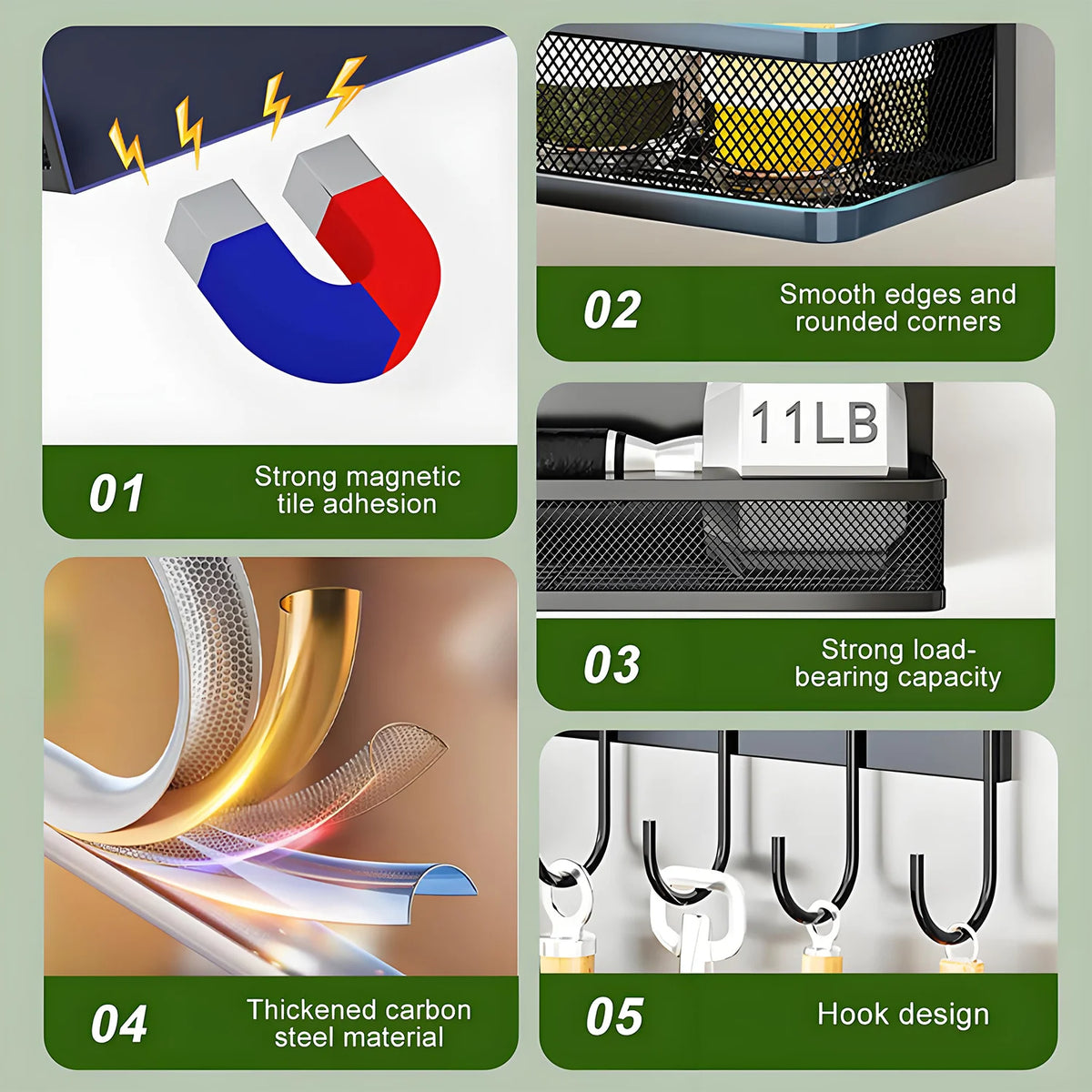 Magnetic Spice Racks 3-Pack for Refrigerator Organizer