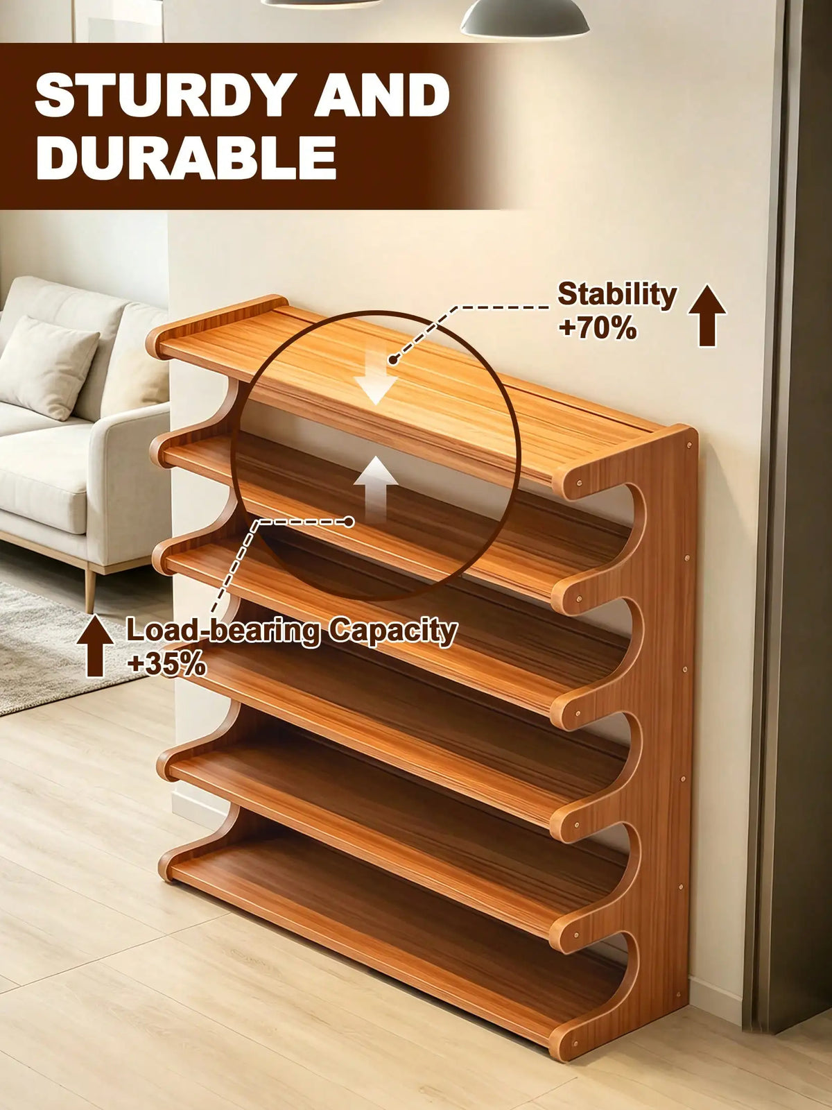 6-Tier Bamboo Shoe Rack – Space-Saving Freestanding Shoe Organizer Shelf with Elegant Arc Design for Closet, Entryway &amp; Home Storage