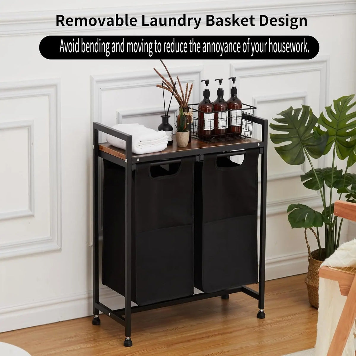 Laundry Hamper with Top Shelf &amp; Removable Laundry Bags