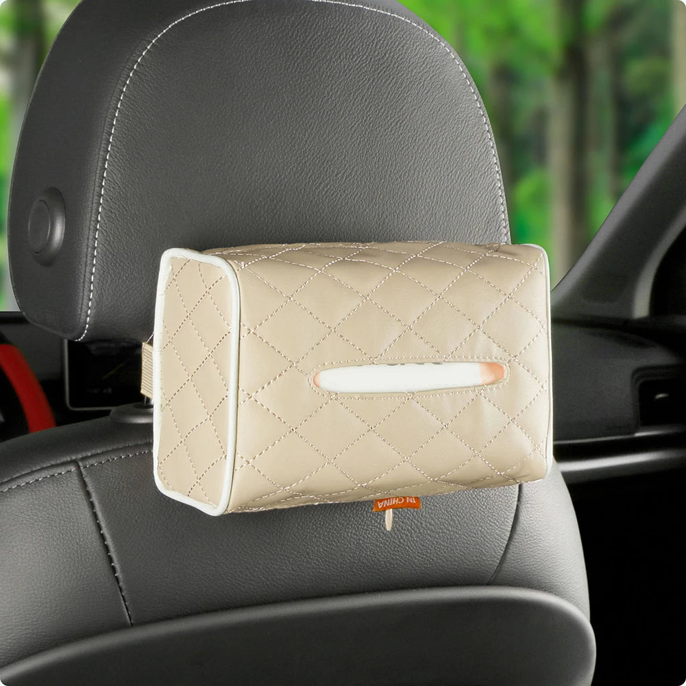 Leather Car Tissue Box Seat Back Tissue Holder Auto Interior Storage