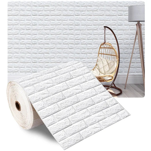 Modern 3D Brick Wall Panels 70CM X 1M, Easy DIY for a Textured Accent Wall (White)