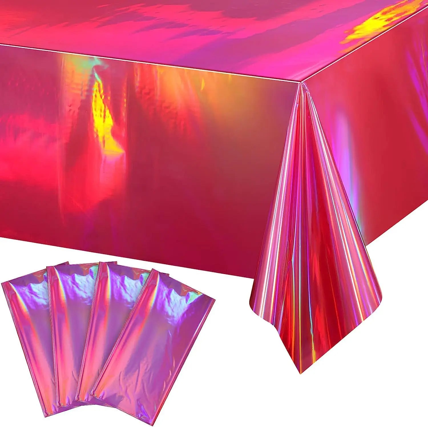 Rainbow Laser Hot Pink Tablecloth Shiny Party Table Cover for Celebrations