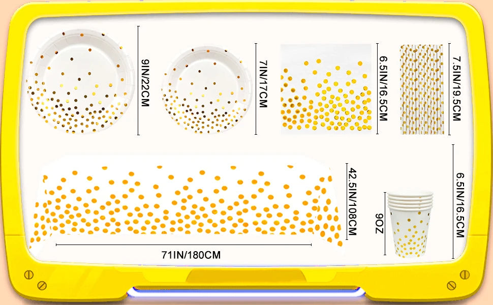 Modern White Gold Party Plates Cups Napkins 121pcs