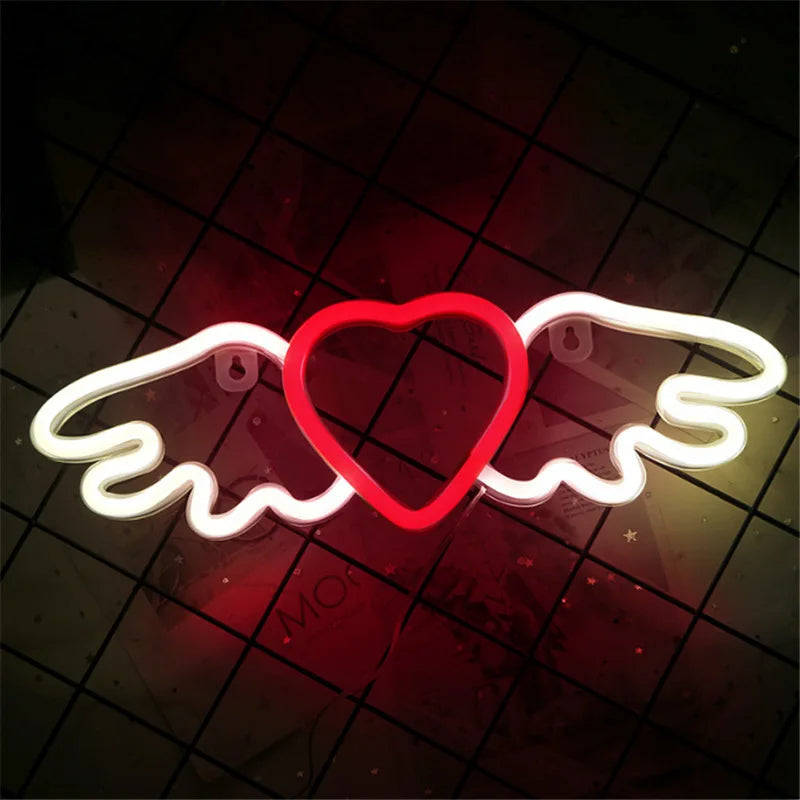 Heart Wings Neon Sign LED Light Battery USB Powered