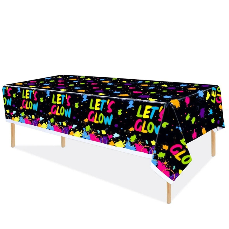 Let's Glow Party Decorations Disposable Tablecloth Neon Party Tablecloth