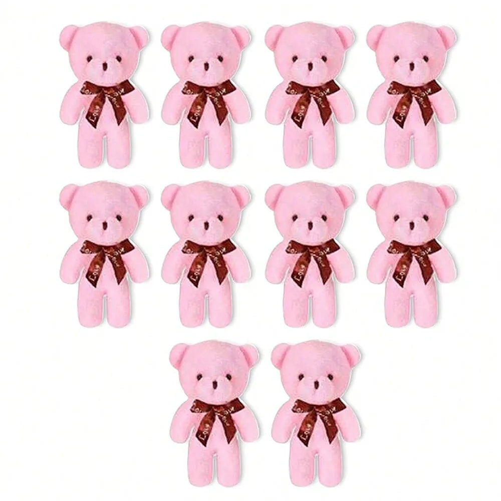 10pcs Mini Cute Cartoon Plush Bear for Home Decoration Birthday Girl Gift Doll (Pink)