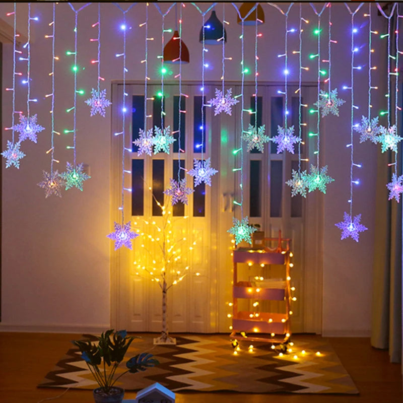 3.2M LED Snowflake Curtain Icicle Fairy String Lights Multicolor