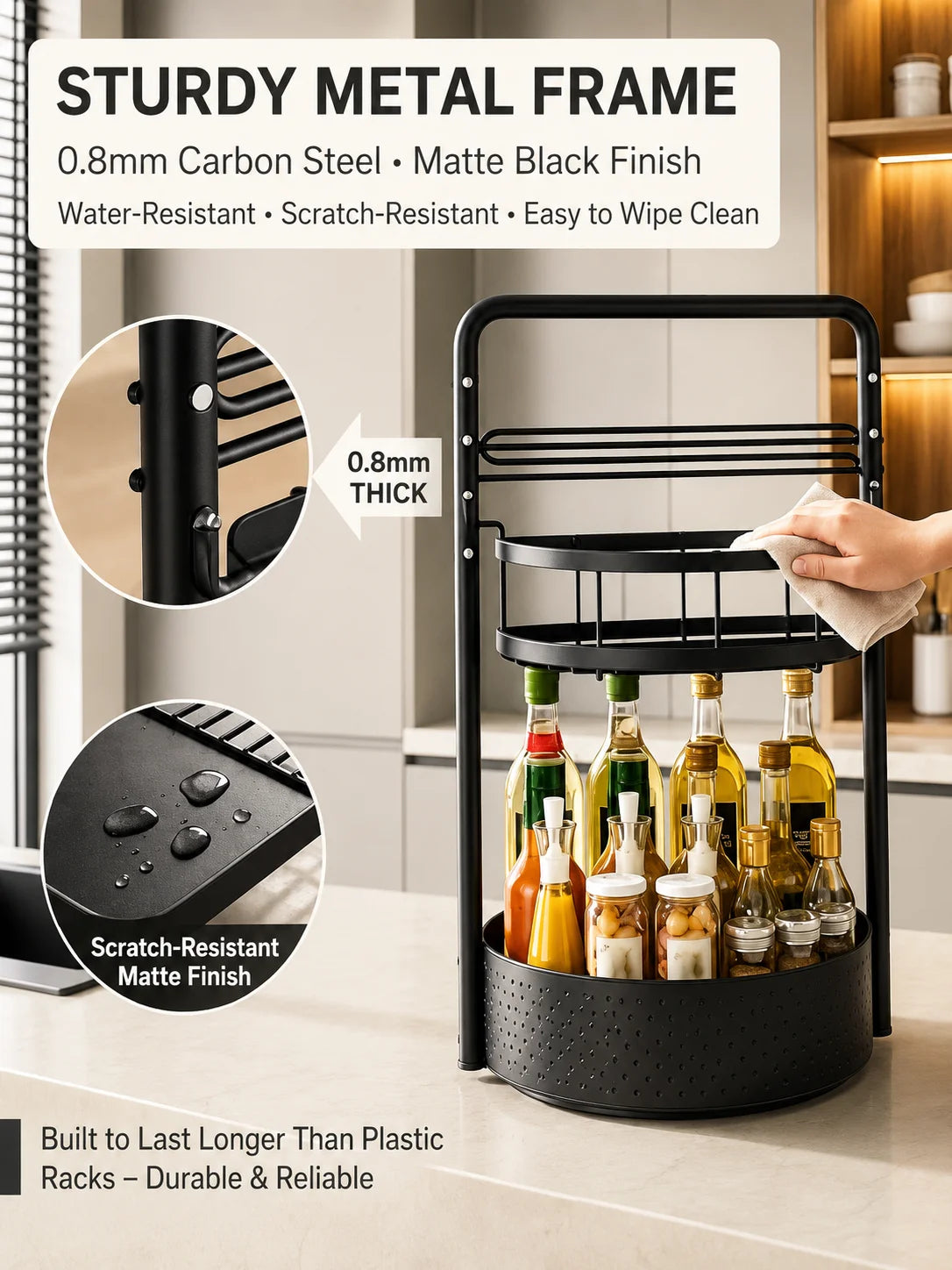 2-Tier Kitchen Countertop Organizer with Paper Towel Holder – Heavy-Duty Spice Rack for Sauce, Oil Bottles &amp; Kitchen Storage