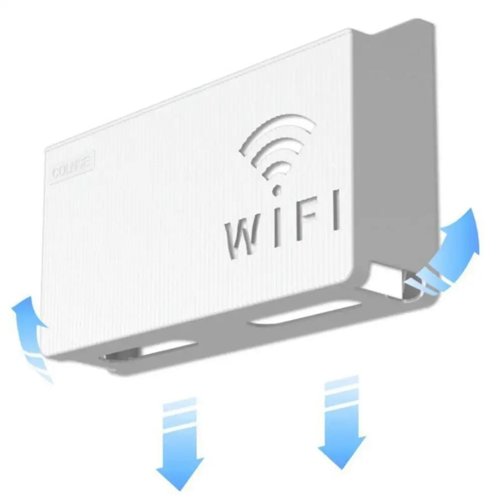 Wireless Wifi Router Storage Box Wall Mount Decor (White)
