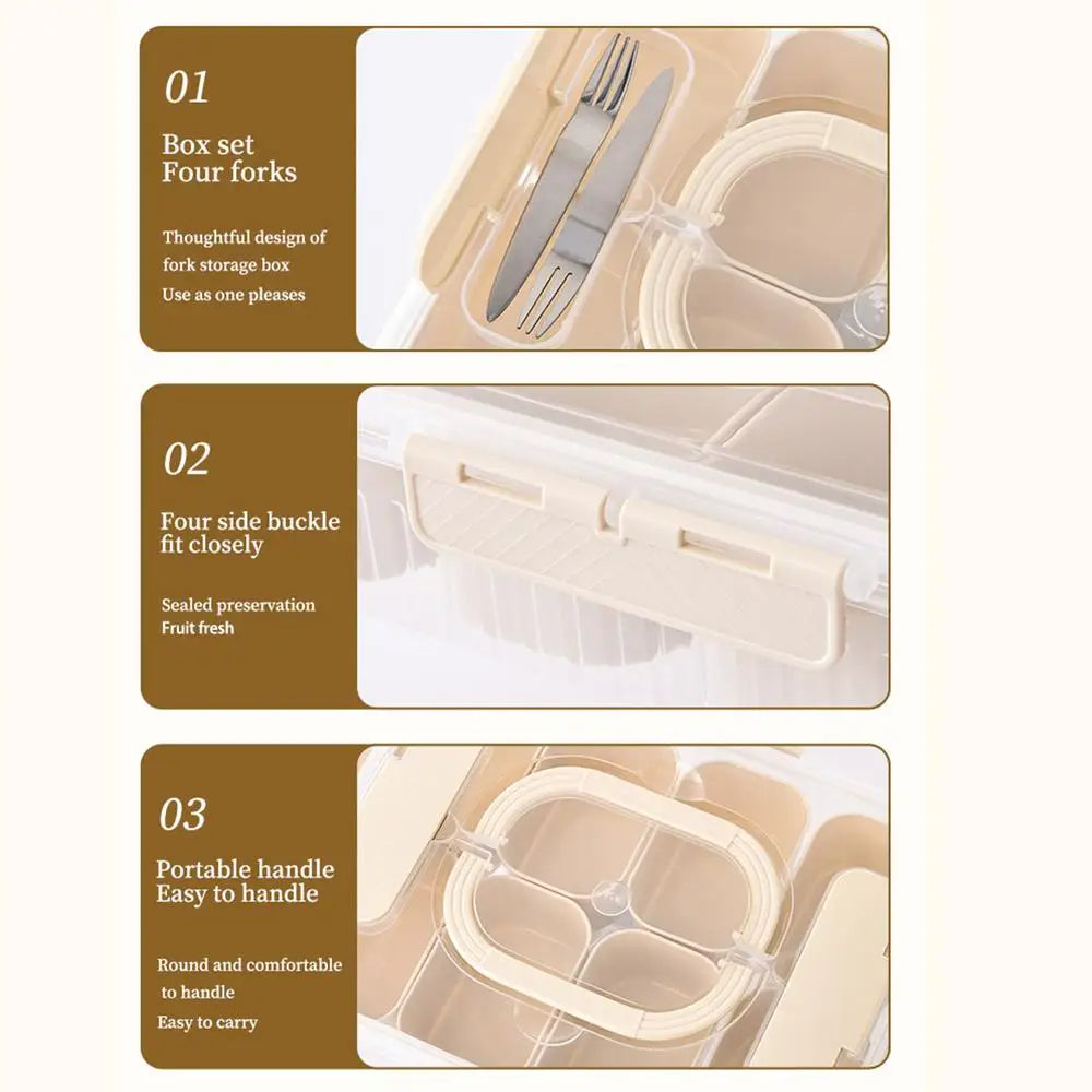 Lunch Box Snackle Container 8-Compartment Fruit Vegetable Tray with Fork