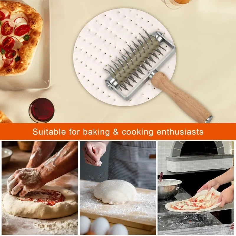 Stainless Steel Pizza Dough Docker Roller with Handle – Spiked Dough Piercer for Pizza, Pastry, Cookies &amp; Bread Baking