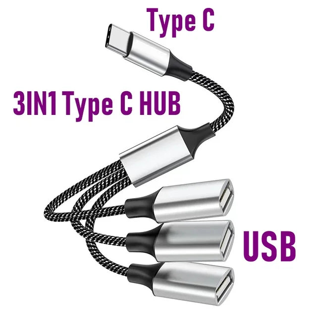 4 Port Type C Hub USB Splitter Data Transfer OTG Adapter for Office