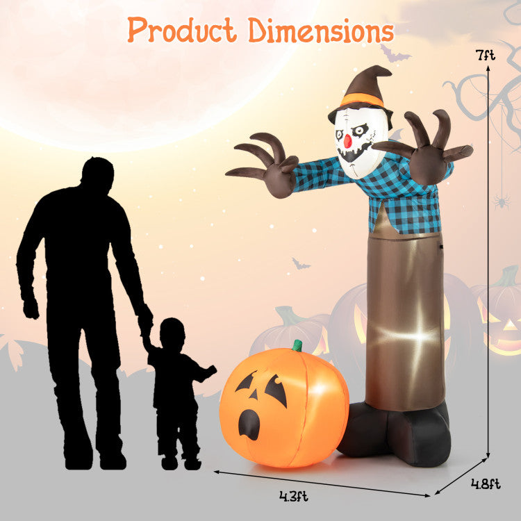 Inflatable Giant Haunted Scarecrow Pumpkin Ghost, 7-Foot