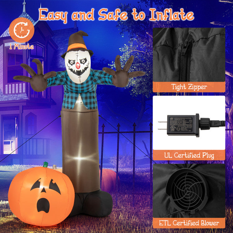 Inflatable Giant Haunted Scarecrow Pumpkin Ghost, 7-Foot