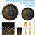 Black and Gold New Year Eve Party Supplies, 350 Pieces Disposable Dinnerware Set