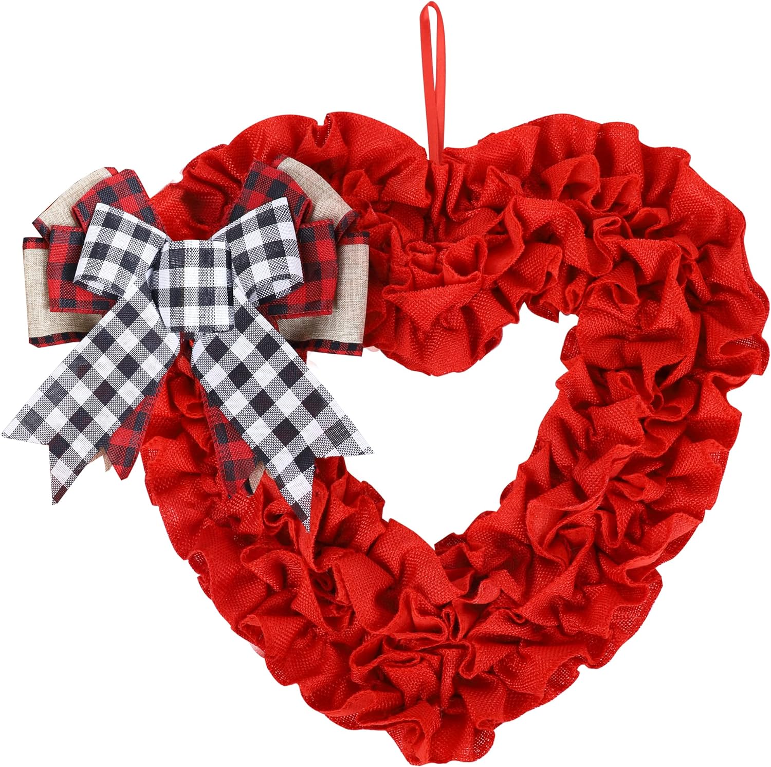 18" Valentines Day Burlap Wreath with Buffalo Plaid Bows