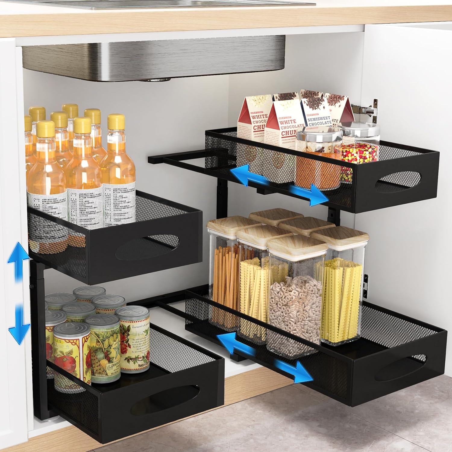 2 Tier Under Sink Organizer with Pullout Baskets with Mesh Sliding Drawers (1 Pack)