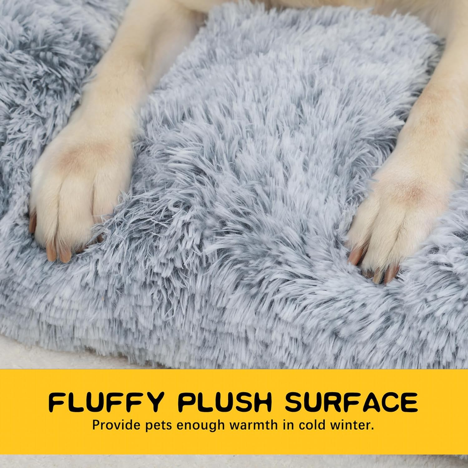 Fluffy Faux Dog Bed Crate Pad Mat for Medium Dogs & Cats (35" x 23", Grey)