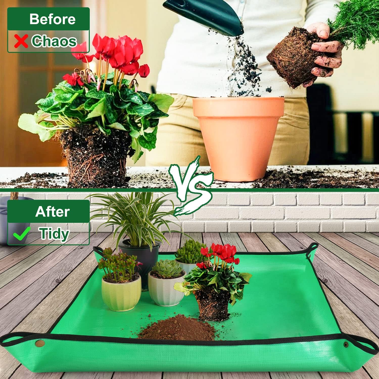 Potting Tray Repotting Mat for Indoor Plant Transplanting and Mess Control 27"x 27"