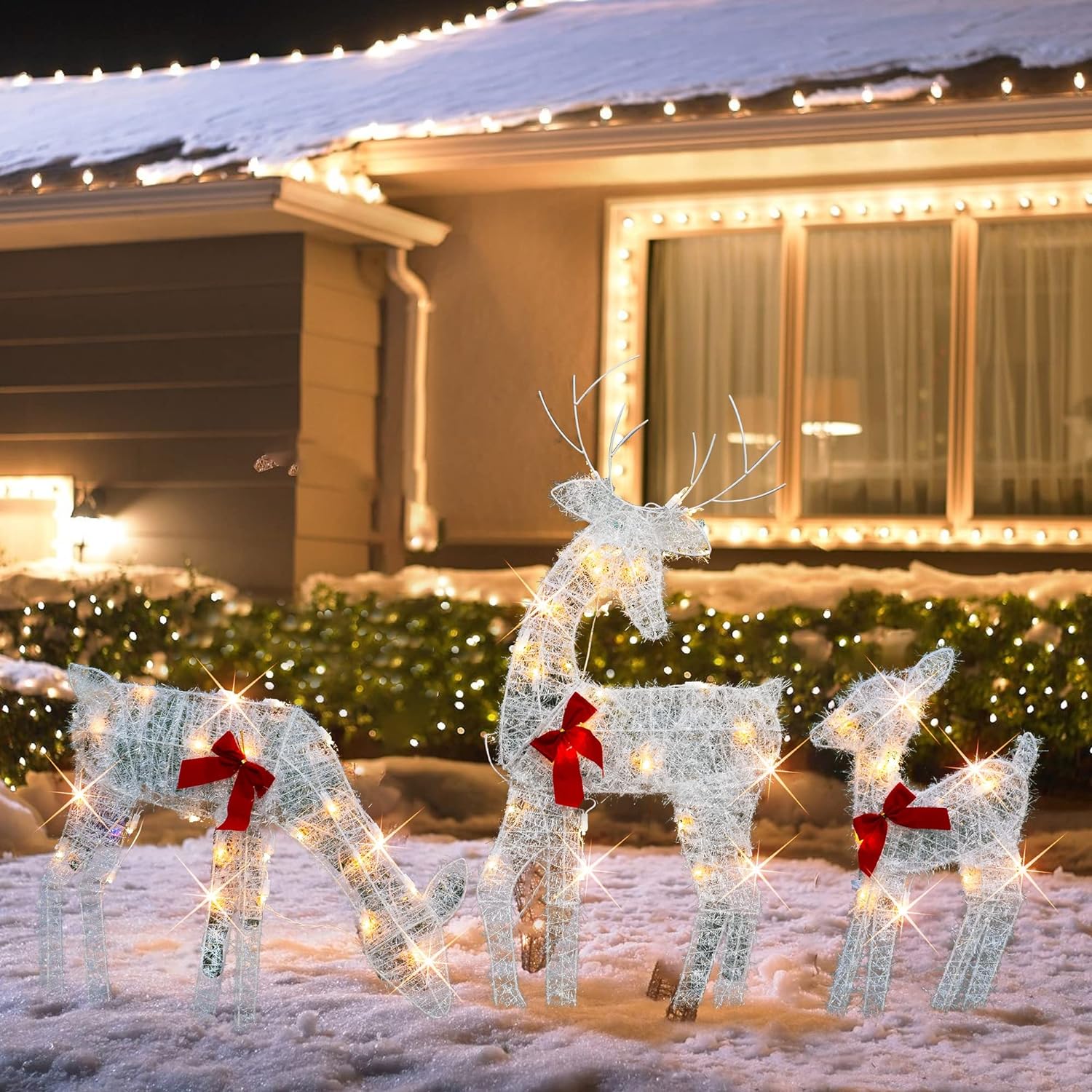 Christmas 60 Light Up Deer Family Set of 3 Outdoor Decoration, Warm White