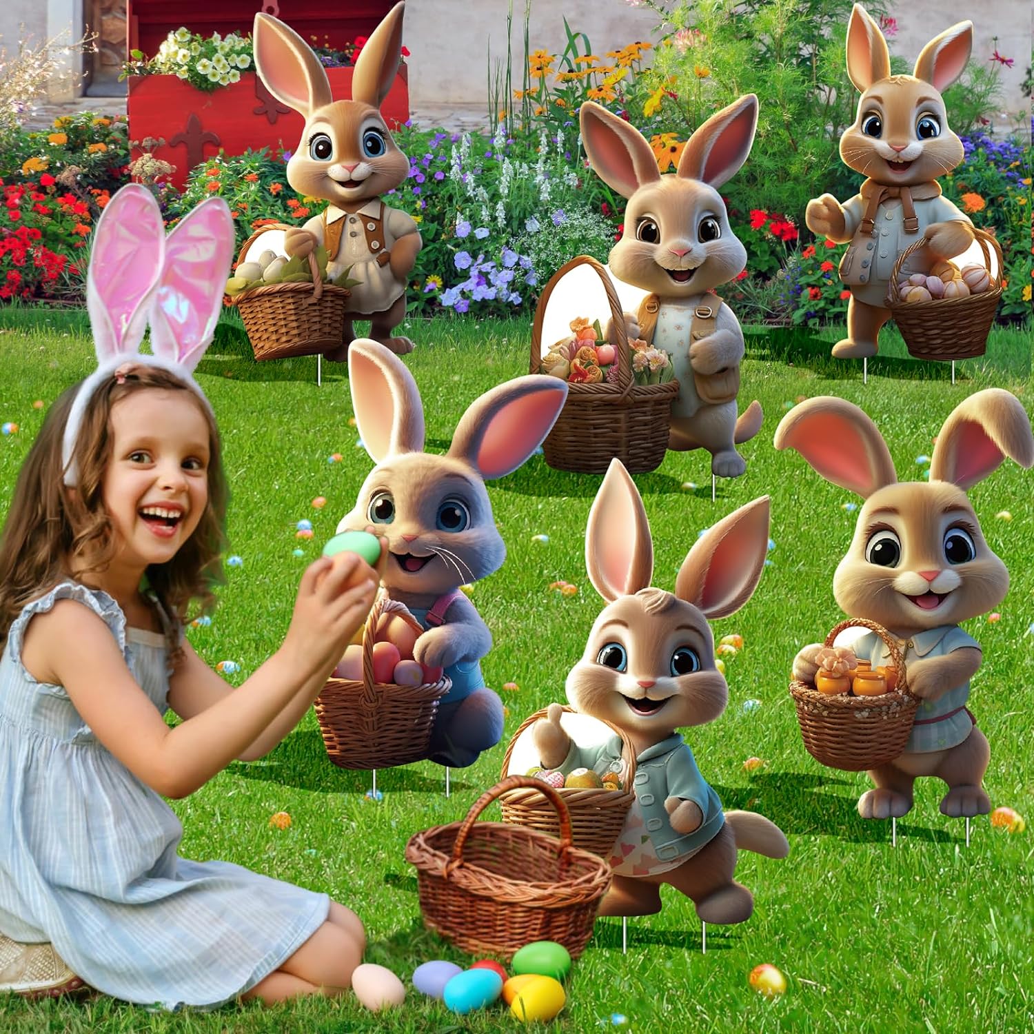 Easter Bunny Signs 6PCS Outdoor Decorations Bunny Yard Decorations Outdoor with Stakes